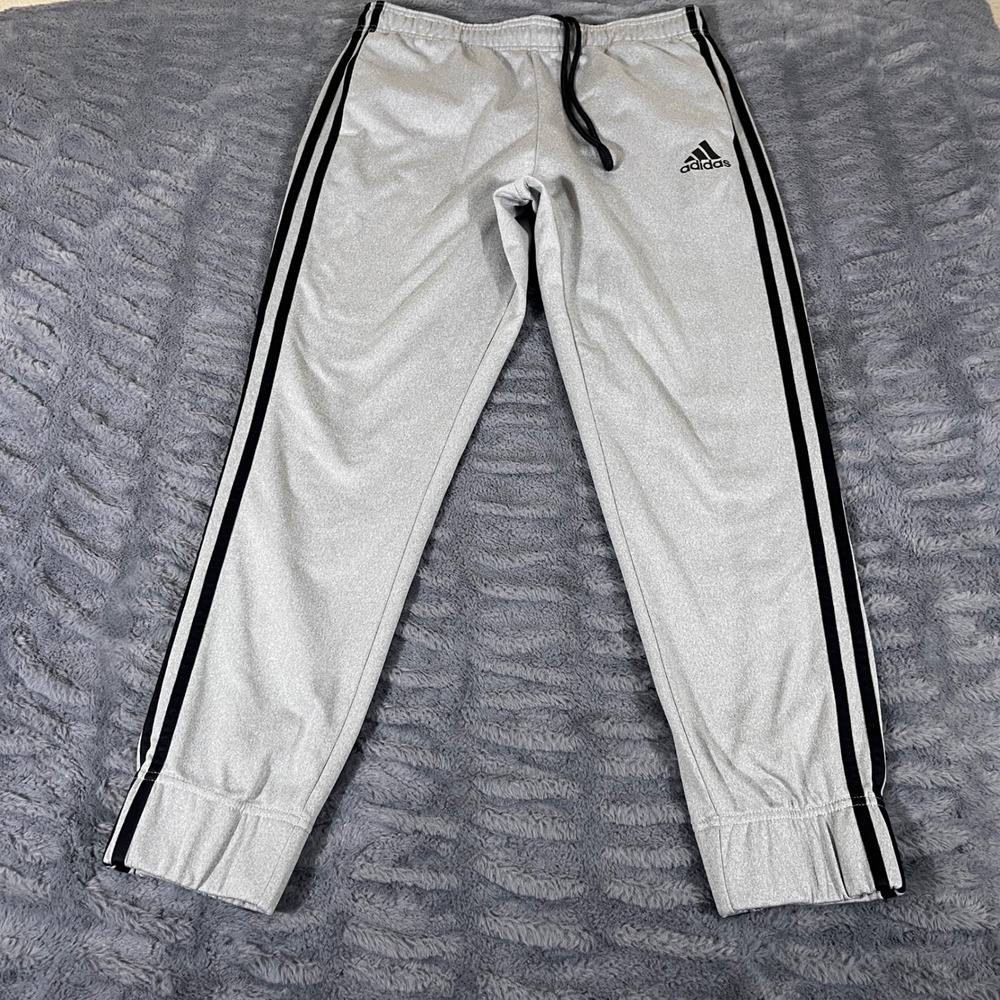 Adidas Mens Heather Gray Black 3-Stripe Jogger Track Pants Size Medium AN472